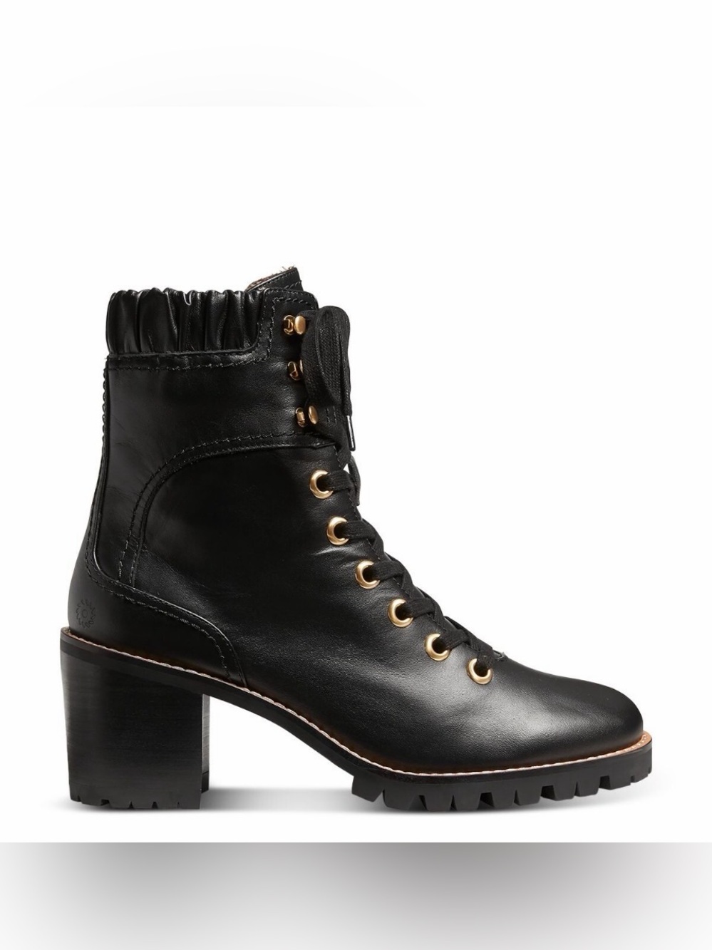 Jack Rogers Black Leather Lace-Up Block Heel Boots